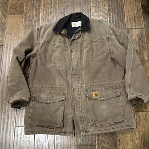 Vintage Carhartt Barn Coat Corduroy Collar Men L  Brown Quilt Lined CQ7182 USA
